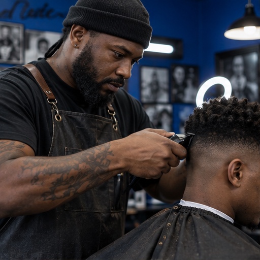 AI-generated illustrative barber photo, not an actual photo from Final Cut